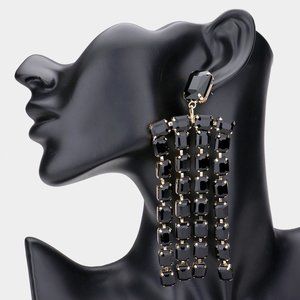 BLACK STONE FRINGE EVENING EARRINGS